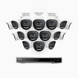 H800X - Kit de 16 cámaras de vigilancia PoE de 4K con videograbador NVR de 16 canales, apertura f/1,6 (0,003 Lux), alarma de sirena y estroboscópica, audio bidireccional, detección de personas y vehículos, protección del perímetro, funciona con Alexa