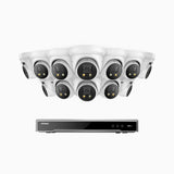 H800X - Kit de 12 cámaras de vigilancia PoE de 4K con videograbador NVR de 16 canales, apertura f/1,6 (0,003 Lux), alarma de sirena y estroboscópica, audio bidireccional, detección de personas y vehículos, protección del perímetro, funciona con Alexa