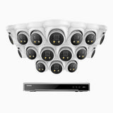 H800X - Kit de 16 cámaras de vigilancia PoE de 4K con videograbador NVR de 16 canales, apertura f/1,6 (0,003 Lux), alarma de sirena y estroboscópica, audio bidireccional, detección de personas y vehículos, protección del perímetro, funciona con Alexa