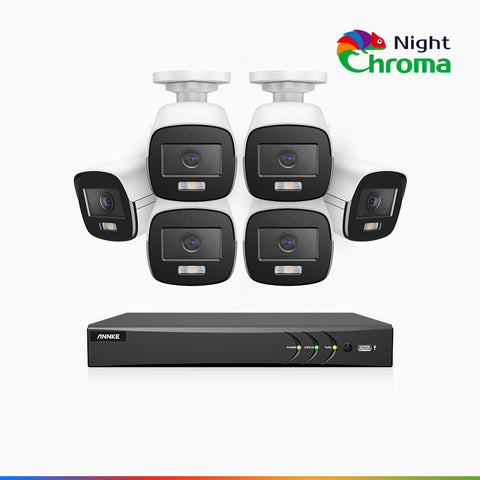NightChroma<sup>TM</sup> NAK500 - Kit de 6 cámara de vigilancia TVI 3K con grabador de 8 canales, Acme Visión Nocturna a Color, Resolución de 2960 × 1665, Apertura f/1.0 (0.001 Lux), Micrófono Incorporado, IP67, Versión Actualizada