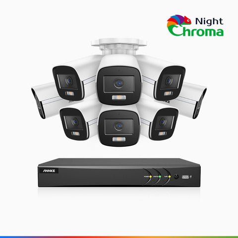NightChroma<sup>TM</sup> NAK500 - Kit de 8 cámara de vigilancia TVI 3K con grabador de 8 canales, Acme Visión Nocturna a Color, Resolución de 2960 × 1665, Apertura f/1.0 (0.001 Lux), Micrófono Incorporado, IP67, Versión Actualizada