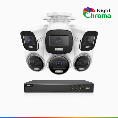 NightChroma<sup>TM</sup> NAK500 - 3K surveillance kit with 3 bullet cameras and 3 dome cameras and 8-channel recorder, Acme Visión Nocturna a Color, Resolución de 2960 × 1665, Apertura f/1.0 (0.001 Lux), Micrófono Incorporado, IP67, Versión Actualizada