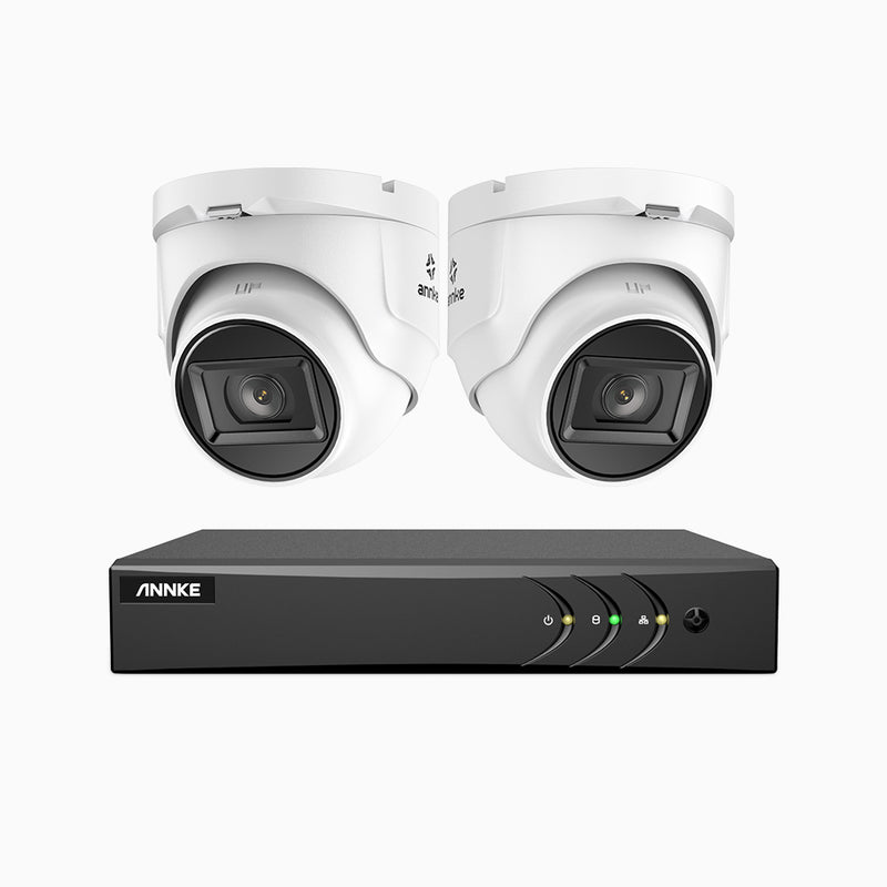 EL200 - Kit de 2 cámaras de vigilancia 1080p con grabador de 4 canales, DVR inteligente con detección de humanos y vehículos, visión nocturna por infrarrojos de 20 metros, señal de salida 4-en-1, IP67
