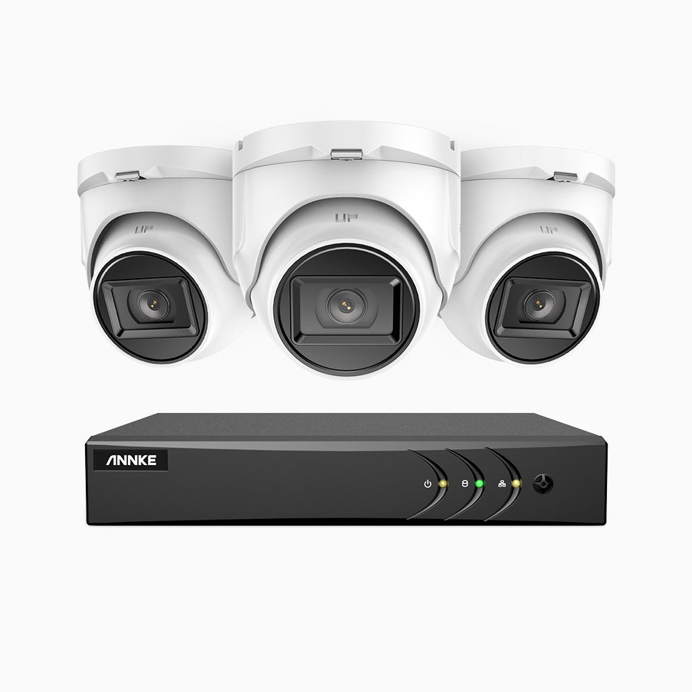 EL200 - Kit de 3 cámaras de vigilancia 1080p con grabador de 4 canales, DVR inteligente con detección de humanos y vehículos, visión nocturna por infrarrojos de 20 metros, señal de salida 4-en-1, IP67