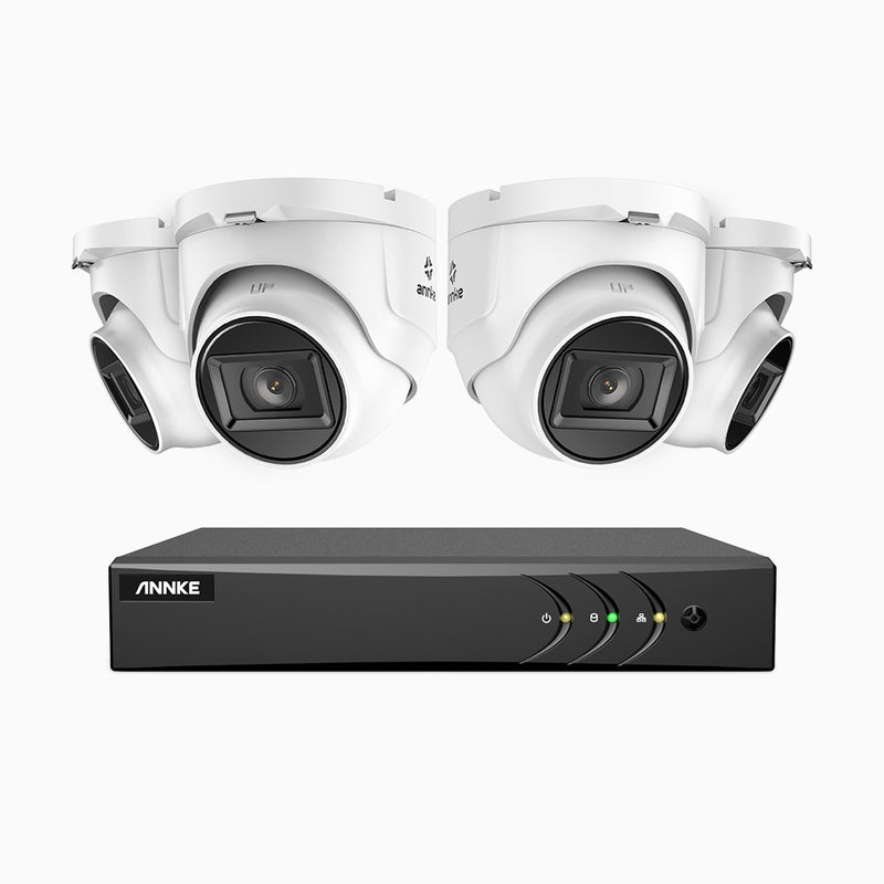 EL200 - Kit de 4 cámaras de vigilancia 1080p con grabador de 4 canales, DVR inteligente con detección de humanos y vehículos, visión nocturna por infrarrojos de 20 metros, señal de salida 4-en-1, IP67