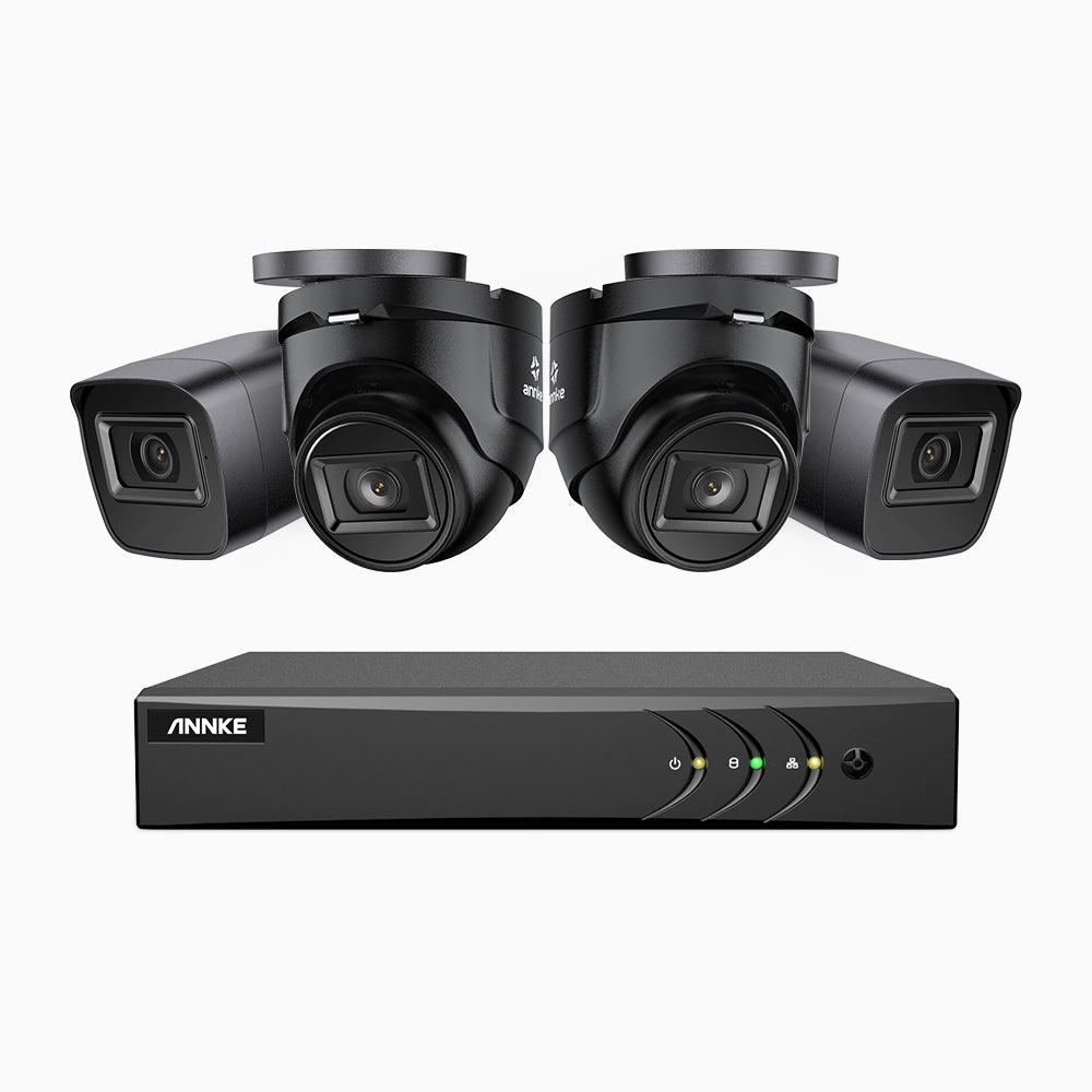 EL200 - Kit de 2 cámara bullet y 2 cámara domo y de vigilancia 1080p con grabador de 4 canales, DVR inteligente con detección de humanos y vehículos, visión nocturna por infrarrojos de 20 metros, señal de salida 4-en-1, IP67