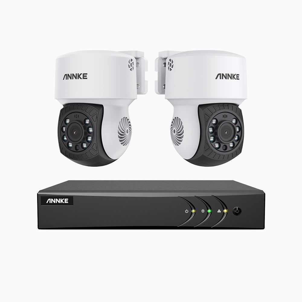 APTK200 - Kit de 2 cámaras de vigilancia 1080p con grabador de 4 canales, Giro de 350° e Inclinación de 90°, Visión Nocturna por Infrarrojos de 30 m, Resistente a la Intemperie IP65