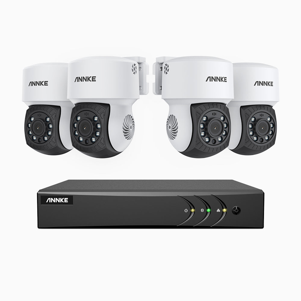 APTK200 - Kit de 4 cámaras de vigilancia 1080p con grabador de 4 canales, Giro de 350° e Inclinación de 90°, Visión Nocturna por Infrarrojos de 30 m, Resistente a la Intemperie IP65