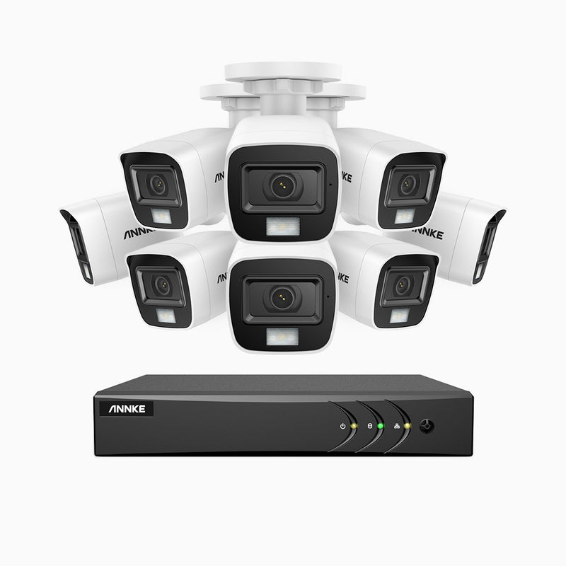 ADLK500 - Kit de 8 cámaras de vigilancia 3K con grabador de 16 canales, Doble Luz Visión Nocturna, Apertura Superficial f/1.2, Señal de Salida 4 en 1, Micrófono Incorporado, IP67 Resistente al Clima
