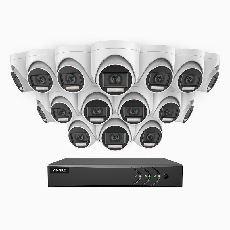 ADLK500 - Kit de 16 cámaras de vigilancia 3K con grabador de 16 canales, Doble Luz Visión Nocturna, Apertura Superficial f/1.2, Señal de Salida 4 en 1, Micrófono Incorporado, IP67 Resistente al Clima