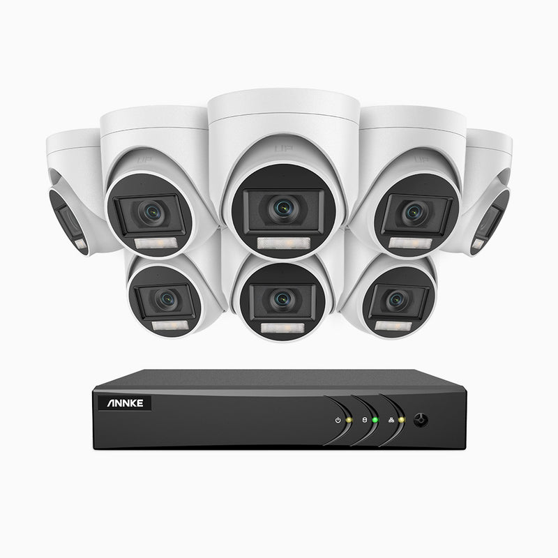ADLK500 - Kit de 8 cámaras de vigilancia 3K con grabador de 16 canales, Doble Luz Visión Nocturna, Apertura Superficial f/1.2, Señal de Salida 4 en 1, Micrófono Incorporado, IP67 Resistente al Clima