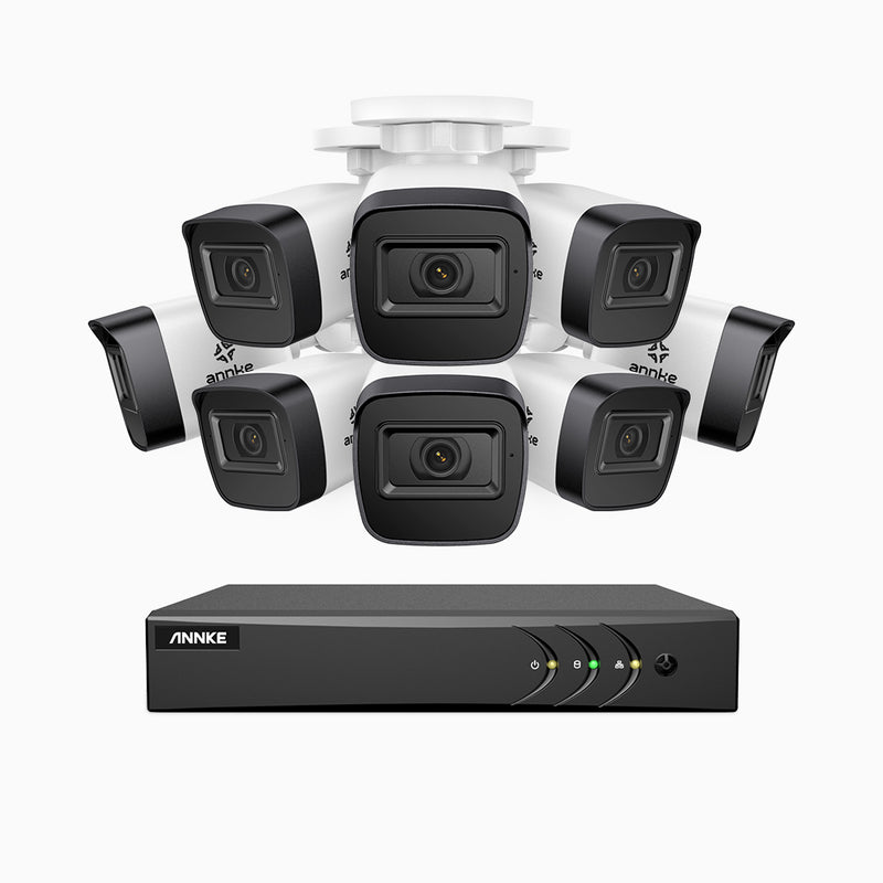 EL200 - Kit de 8 cámaras de vigilancia 1080p con grabador de 8 canales, DVR inteligente con detección de humanos y vehículos, visión nocturna por infrarrojos de 20 metros, señal de salida 4-en-1, IP67