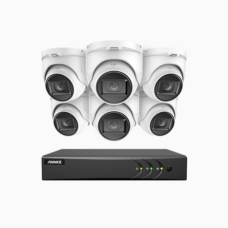 EL200 - Kit de 6 cámaras de vigilancia 1080p con grabador de 8 canales, DVR inteligente con detección de humanos y vehículos, visión nocturna por infrarrojos de 20 metros, señal de salida 4-en-1, IP67