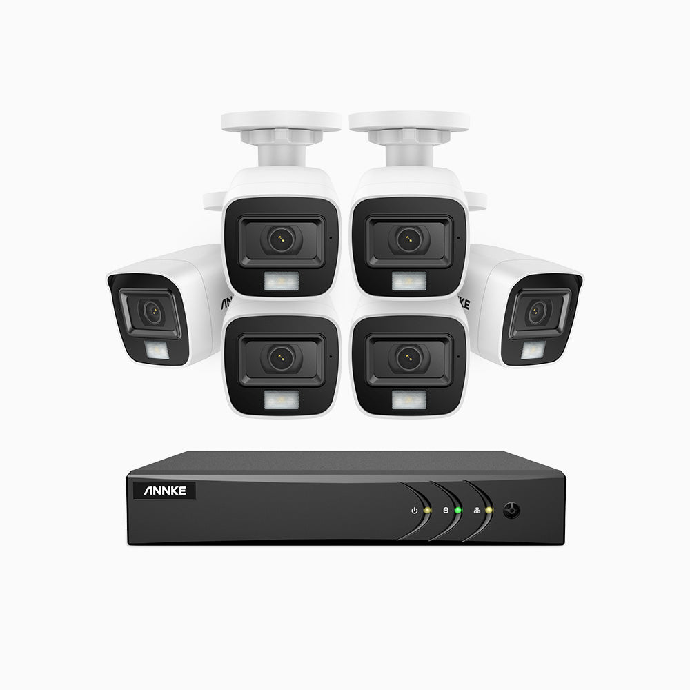 ADLK500 - Kit de 6 cámaras de vigilancia 3K con grabador de 8 canales, Doble Luz Visión Nocturna, Apertura Superficial f/1.2, Señal de Salida 4 en 1, Micrófono Incorporado, IP67 Resistente al Clima