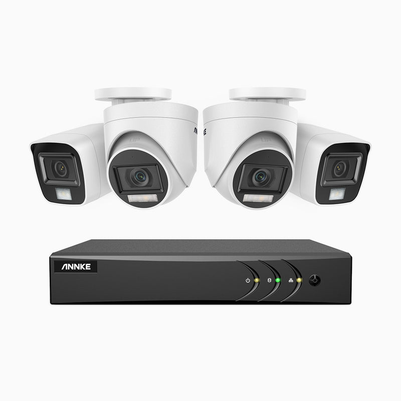 ADLK500 - Kit de vigilancia 3K con 2 cámaras bullet y 2 cámaras domo y grabador de 8 canales, Doble Luz Visión Nocturna, Apertura Superficial f/1.2, Señal de Salida 4 en 1, Micrófono Incorporado, IP67 Resistente al Clima