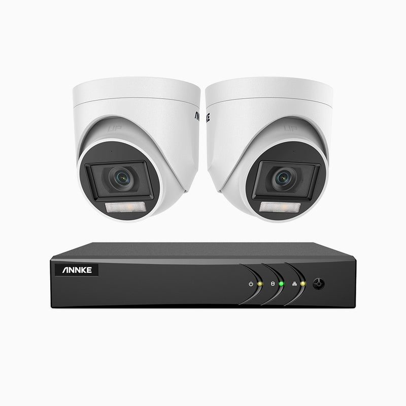 ADLK500 - Kit de 2 cámaras de vigilancia 3K con grabador de 8 canales, Doble Luz Visión Nocturna, Apertura Superficial f/1.2, Señal de Salida 4 en 1, Micrófono Incorporado, IP67 Resistente al Clima