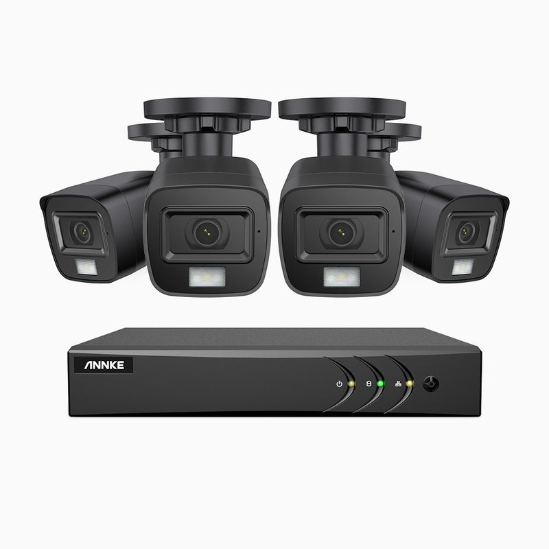 ADLK500 - Kit de 4 cámaras de vigilancia 3K con grabador de 8 canales, Doble Luz Visión Nocturna, Apertura Superficial f/1.2, Señal de Salida 4 en 1, Micrófono Incorporado, IP67 Resistente al Clima