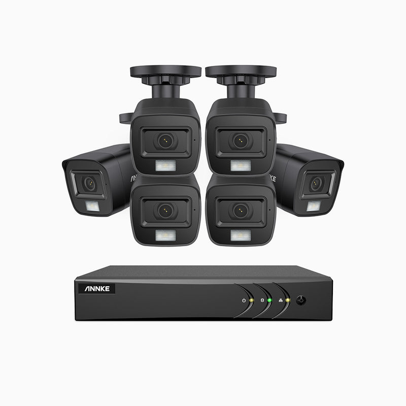 ADLK500 - Kit de 6 cámaras de vigilancia 3K con grabador de 8 canales, Doble Luz Visión Nocturna, Apertura Superficial f/1.2, Señal de Salida 4 en 1, Micrófono Incorporado, IP67 Resistente al Clima