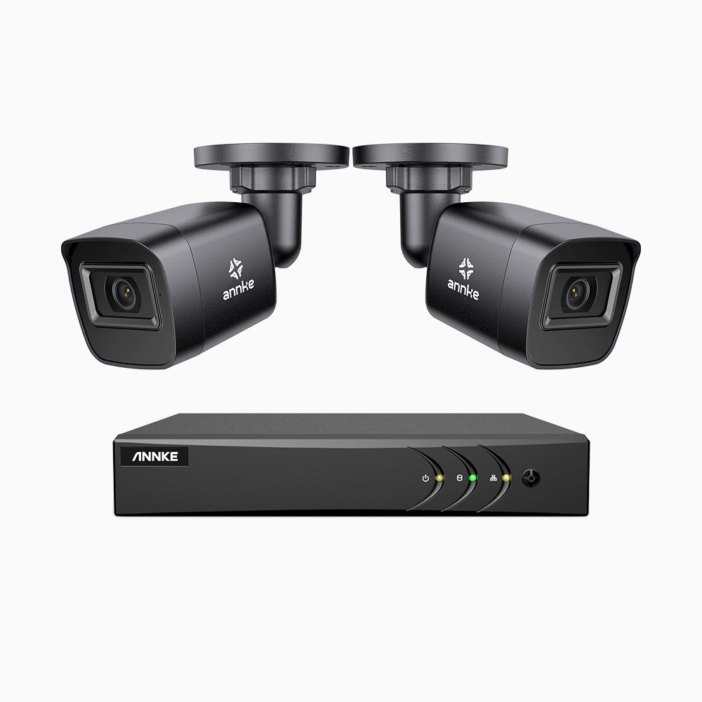 EL200 - Kit de 2 cámaras de vigilancia 1080p con grabador de 8 canales, DVR inteligente con detección de humanos y vehículos, visión nocturna por infrarrojos de 20 metros, señal de salida 4-en-1, IP67