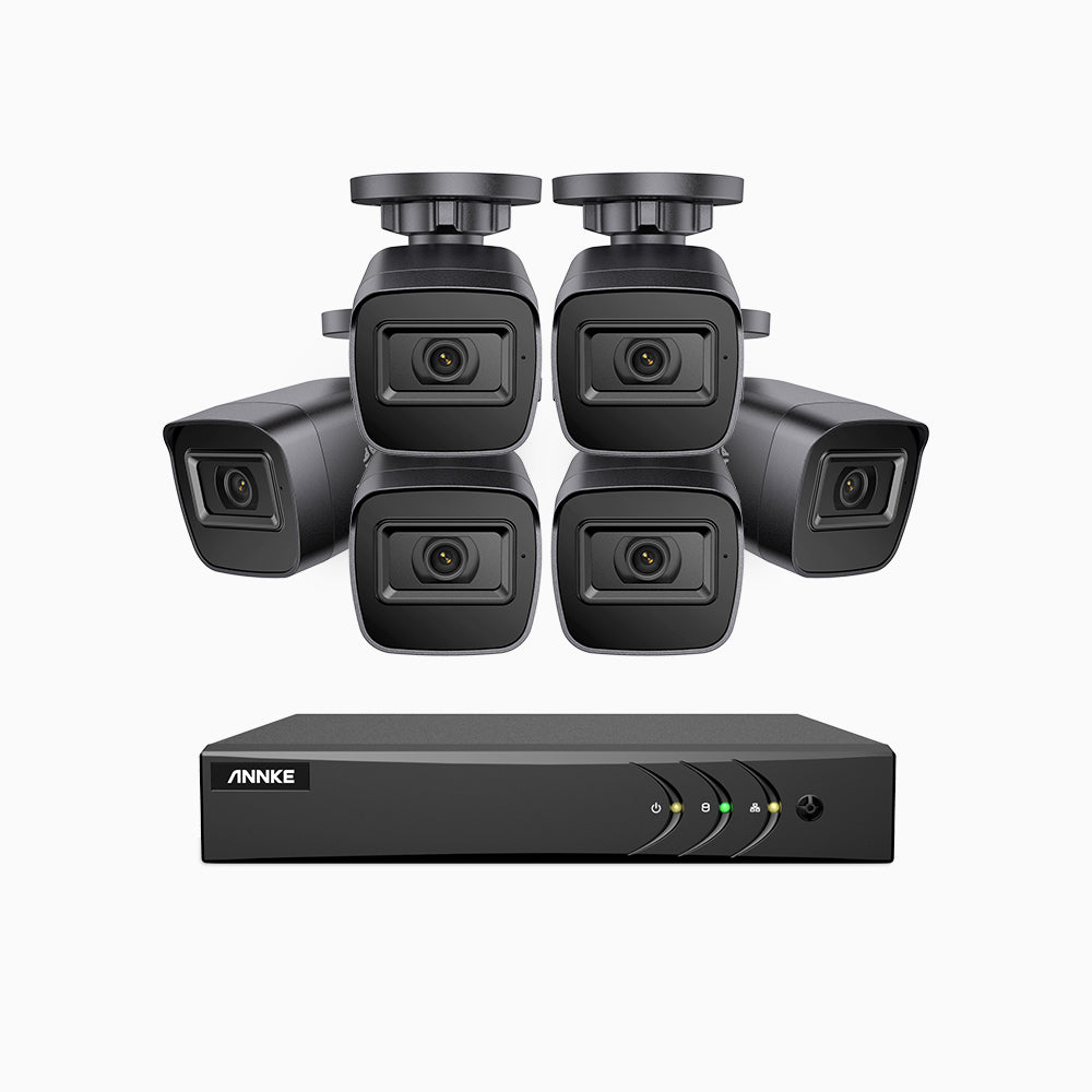 EL200 - Kit de 6 cámaras de vigilancia 1080p con grabador de 8 canales, DVR inteligente con detección de humanos y vehículos, visión nocturna por infrarrojos de 20 metros, señal de salida 4-en-1, IP67
