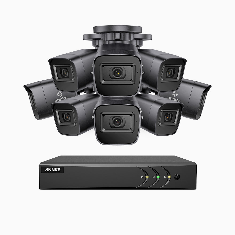 EL200 - Kit de 8 cámaras de vigilancia 1080p con grabador de 8 canales, DVR inteligente con detección de humanos y vehículos, visión nocturna por infrarrojos de 20 metros, señal de salida 4-en-1, IP67