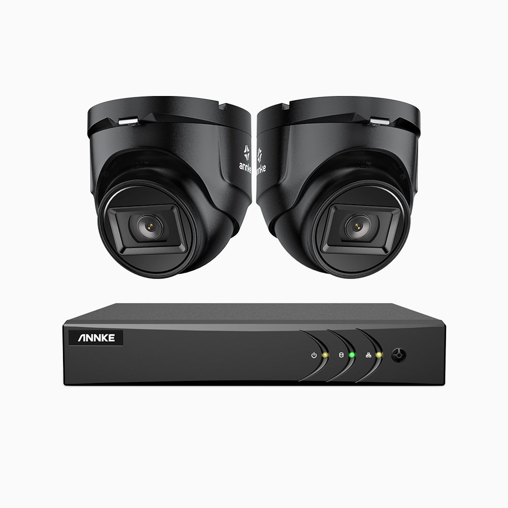 EL200 - Kit de 2 cámaras de vigilancia 1080p con grabador de 8 canales, DVR inteligente con detección de humanos y vehículos, visión nocturna por infrarrojos de 20 metros, señal de salida 4-en-1, IP67