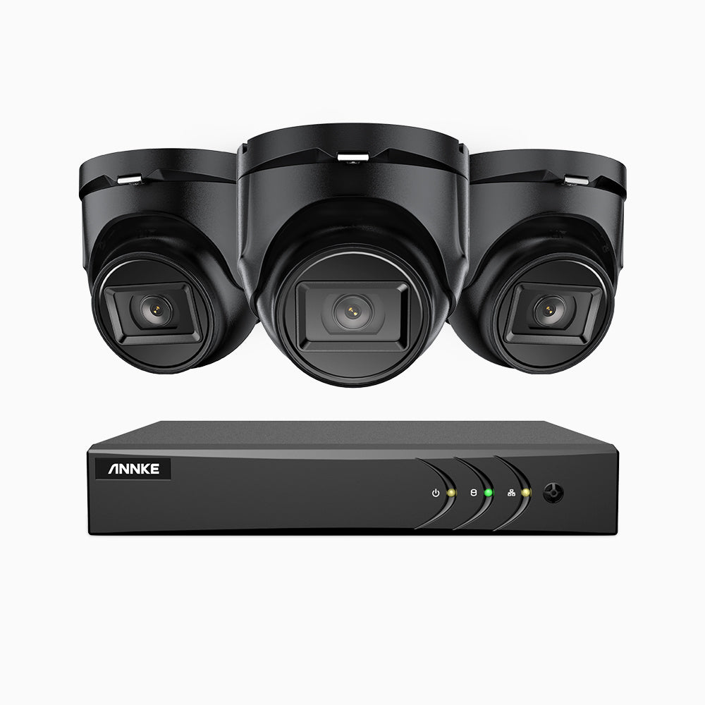 EL200 - Kit de 3 cámaras de vigilancia 1080p con grabador de 8 canales, DVR inteligente con detección de humanos y vehículos, visión nocturna por infrarrojos de 20 metros, señal de salida 4-en-1, IP67