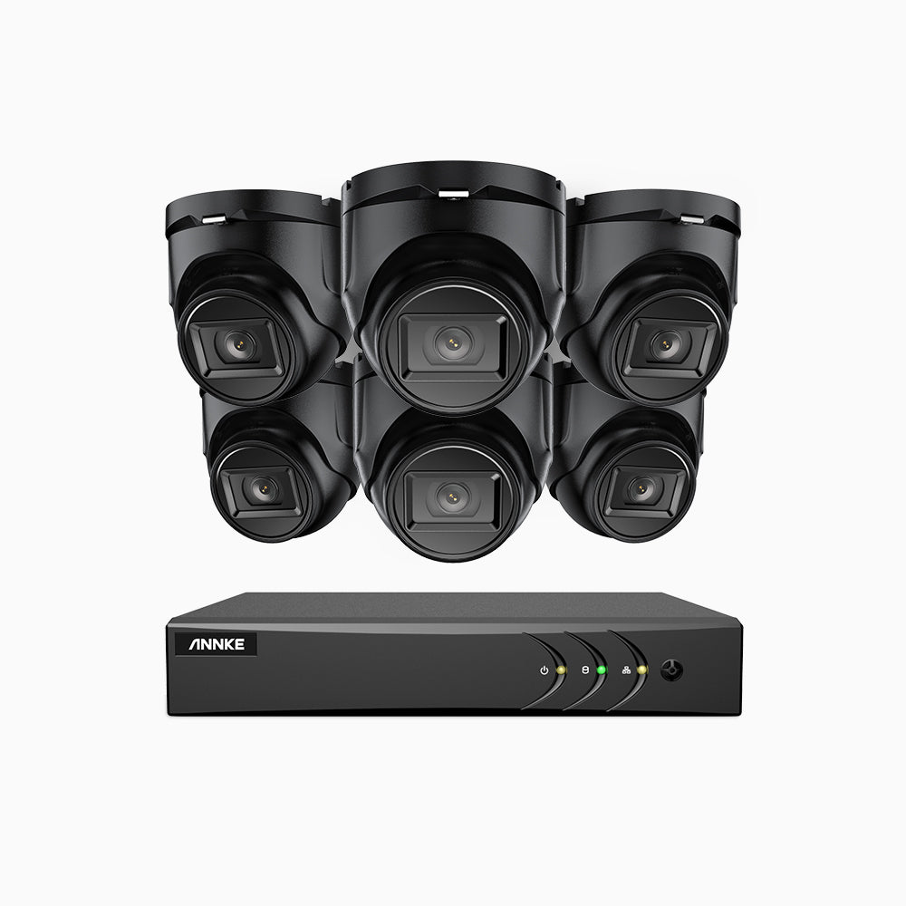 EL200 - Kit de 6 cámaras de vigilancia 1080p con grabador de 8 canales, DVR inteligente con detección de humanos y vehículos, visión nocturna por infrarrojos de 20 metros, señal de salida 4-en-1, IP67