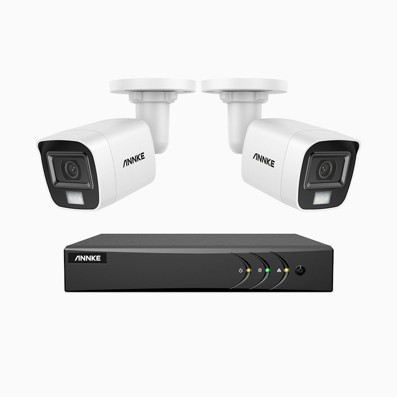ADLK200 - Kit de 2 cámaras de vigilancia 1080p con grabador de 8 canales, Doble Luz Visión Nocturna, señal de salida 4 en 1, micrófono incorporado, resistente a la intemperie IP67