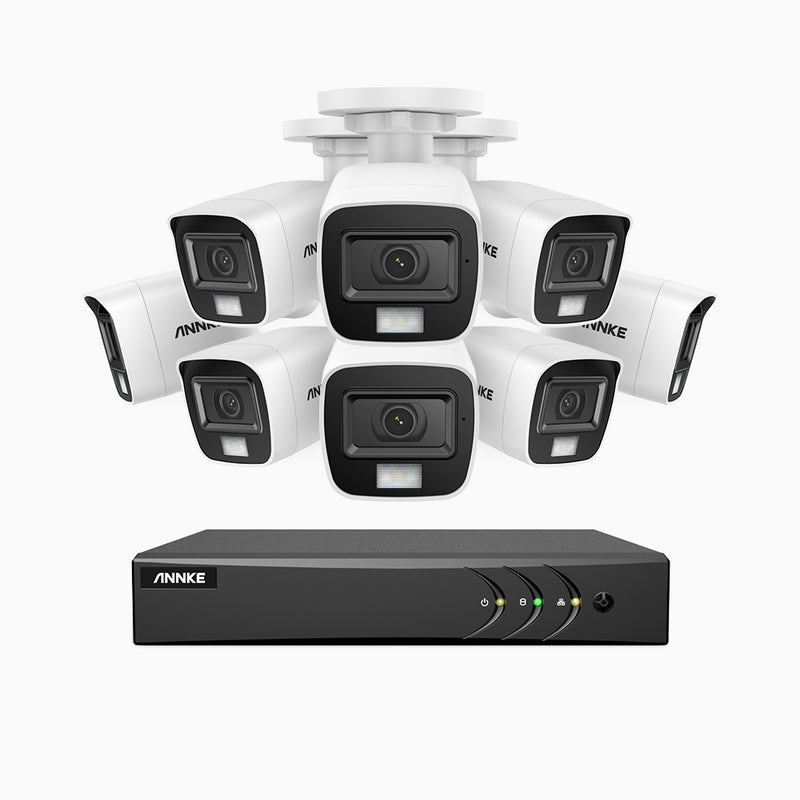 ADLK200 - Kit de 8 cámaras de vigilancia 1080p con grabador de 8 canales, Doble Luz Visión Nocturna, señal de salida 4 en 1, micrófono incorporado, resistente a la intemperie IP67