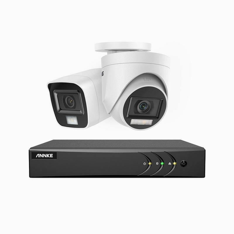 ADLK200 - Kit de vigilancia 1080p con 1 cámaras bullet y 1 cámaras domo y grabador de 8 canales, Doble Luz Visión Nocturna, señal de salida 4 en 1, micrófono incorporado, resistente a la intemperie IP67