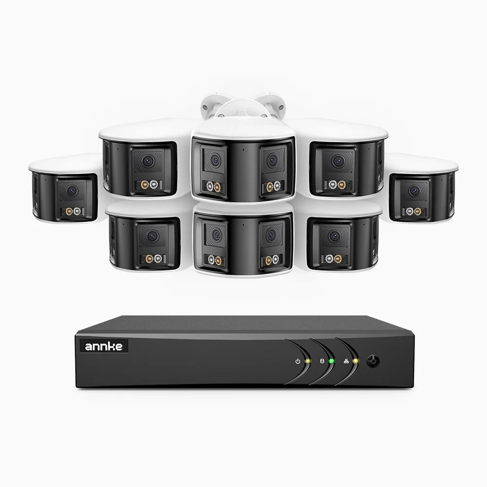 ACDK500 - Kit de 8 cámaras de vigilancia 3K con grabador de 8 canales, doble lente, panorámica 180°, visión nocturna Dual Light, Micrófono Incorporado, protección IP67