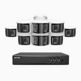 ACDK500 - Kit de 8 cámaras de vigilancia 3K con grabador de 8 canales, doble lente, panorámica 180°, visión nocturna Dual Light, Micrófono Incorporado, protección IP67