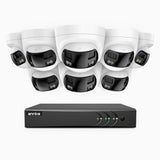 ACDK500 - Kit de 8 cámaras de vigilancia 3K con grabador de 8 canales, doble lente, panorámica 180°, visión nocturna Dual Light, Micrófono Incorporado, protección IP67