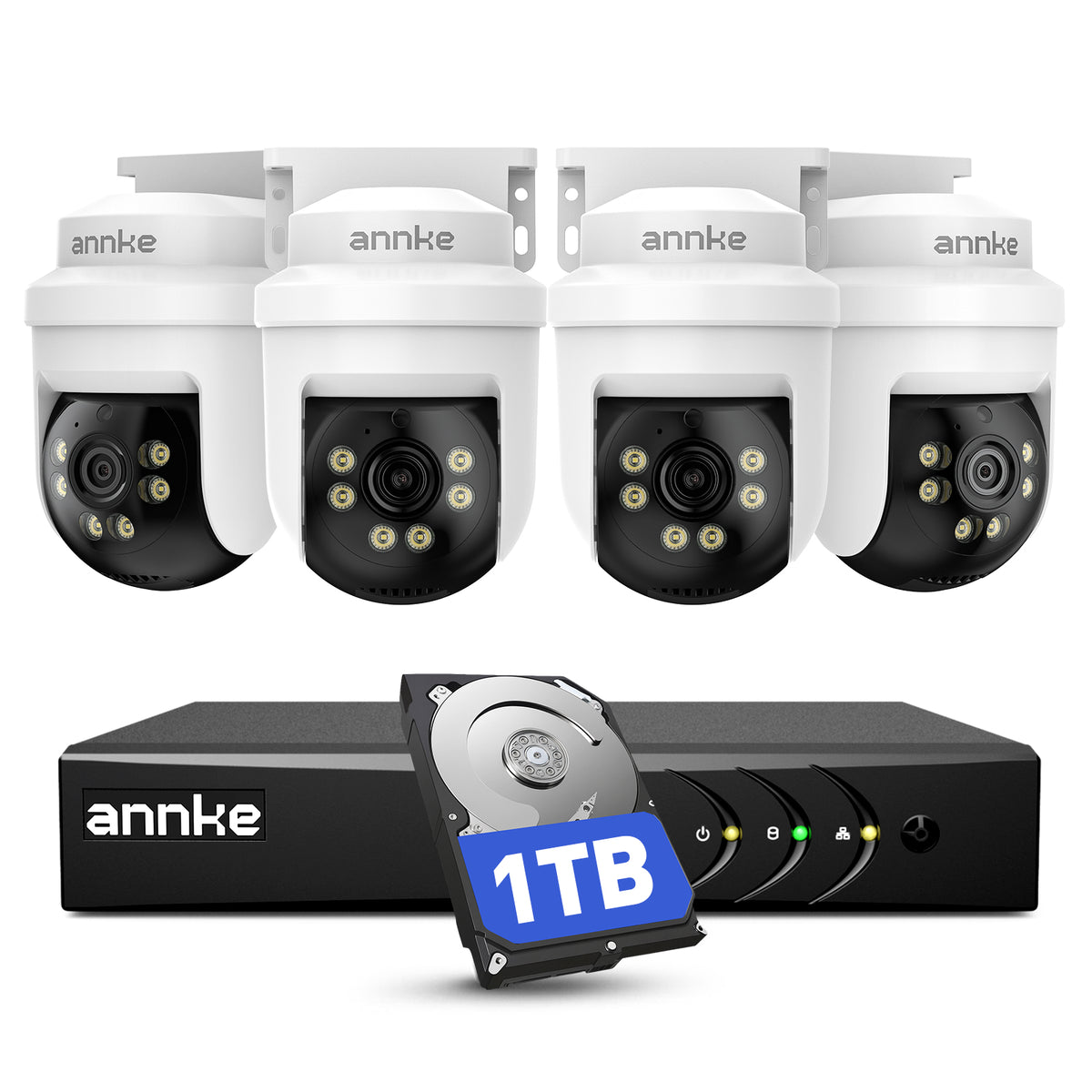 ANNKE 3K Kit Camaras de Vigilancia por Cable para Exteriores, 4X Cámaras PTZ 3K con Audio, 5MP Lite  DVR 8 Canales con Detección IA de Personas/Vehículos y Disco Duro 1TB, Visión Nocturna IR 100ft