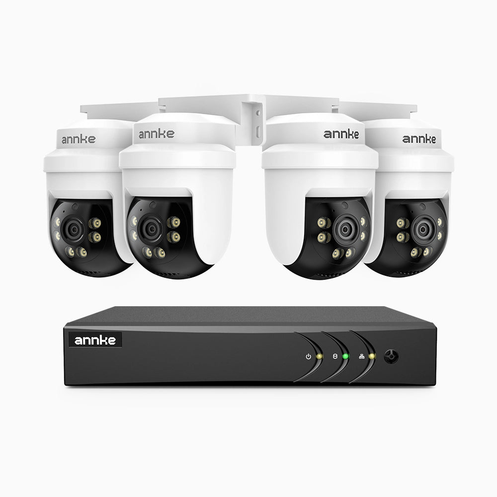 APTK500 - Kit de 4 cámaras de vigilancia 5MP con grabador de 8 canales, Giro de 350° e Inclinación de 90°, Visión Nocturna por Infrarrojos de 30 m, Resistente a la Intemperie IP65