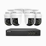 APTK500 - Kit de 4 cámaras de vigilancia 5MP con grabador de 8 canales, Giro de 350° e Inclinación de 90°, Visión Nocturna por Infrarrojos de 30 m, Resistente a la Intemperie IP65