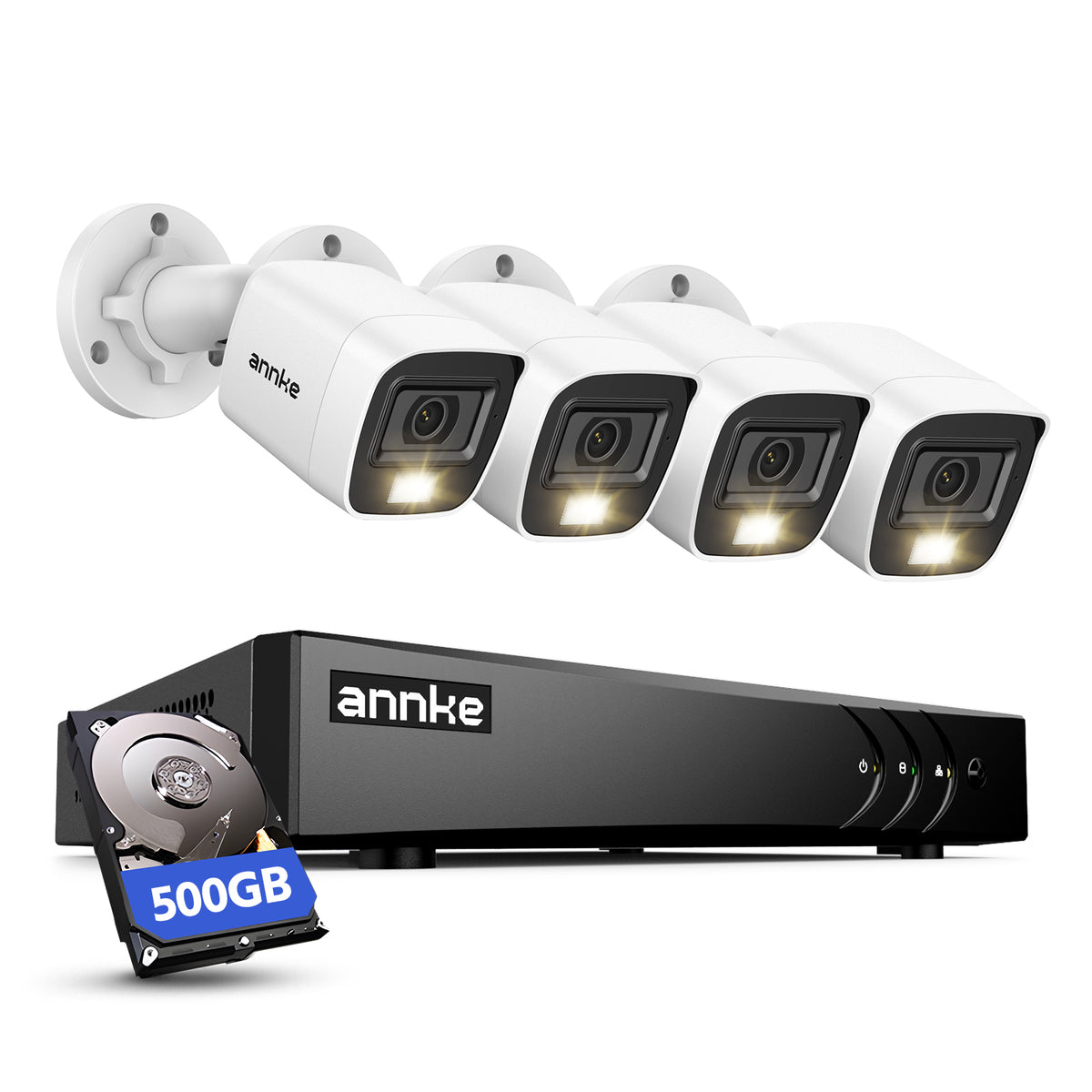 ANNKE 4x2MP Sistema Cámaras de Seguridad Cableadas,500GB HDD,Grabación 24/7, 1920 X 1080 Fil Extérieure Caméras de Vidéosurveillance, Détection de Personne/Véhicule, Vision Nocturne en Couleur, IP67