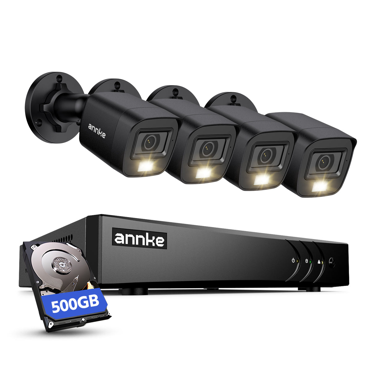 ANNKE DVR 8 Canales, 4x2MP Visión Nocturna en Color Cámaras Kit,500GB HDD, 3K Lite 8 CH DVR con Detección AI Personas/Vehiculos, 1080P Sistema Cámaras de Seguridad Cableadas, Grabación 24/7, 5en1