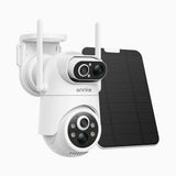 WB400P - Cámara de Seguridad Inalámbrica de Doble Lente para Exteriores 4MP, 100% sin Cables, Batería de 9000mAh y Alimentación Solar, Giro de 350° e Inclinación de 90°, Detección Humana PIR, Audio Bidireccional