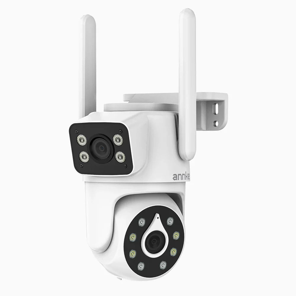 WCD400 - Cámara de seguridad exterior inalámbrica 4MP con doble lente WiFi,  rotación de 350° e inclinación de 90°, visión nocturna de doble luz, detección de movimiento humano, audio bidireccional, compatible con Alexa