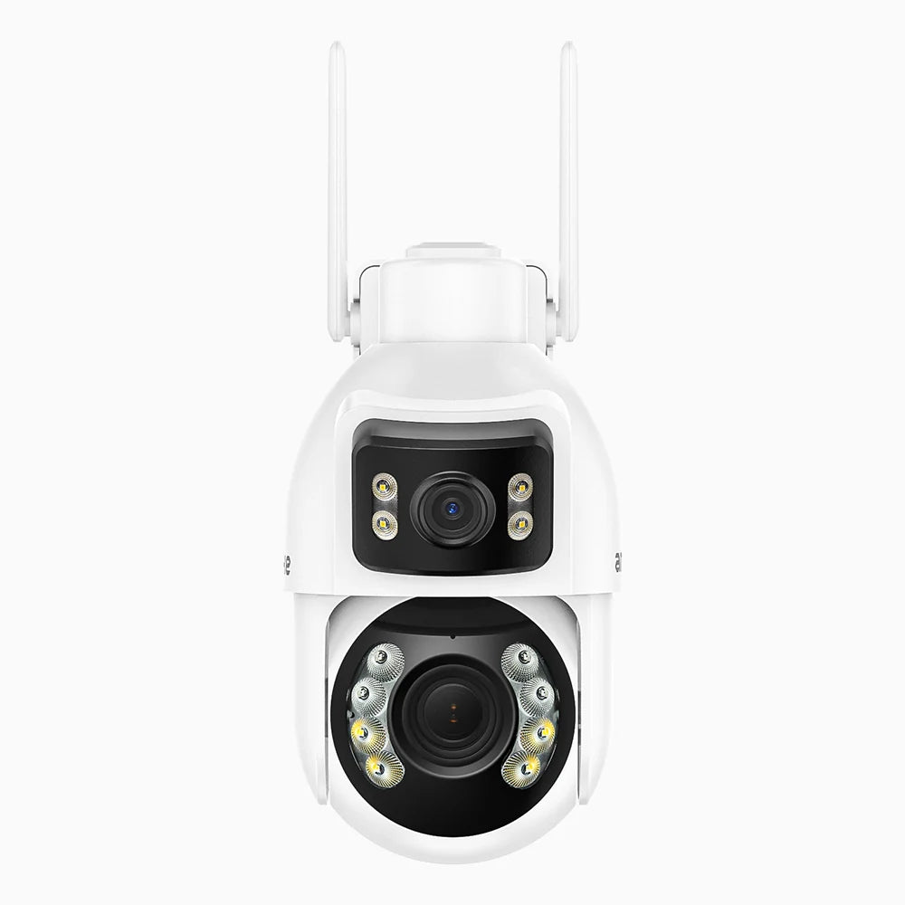 WCD1012 - Cámara de Seguridad Exterior WiFi PTZ de Doble Lente 10MP UHD, Vista Panorámica 360°, Zoom Óptico 12X, Visión Nocturna Inteligente con Luz Dual, Audio Bidireccional, Giro 270° & Inclinación 90°, Almacenamiento en la Nube o MicroSD hasta 256 GB