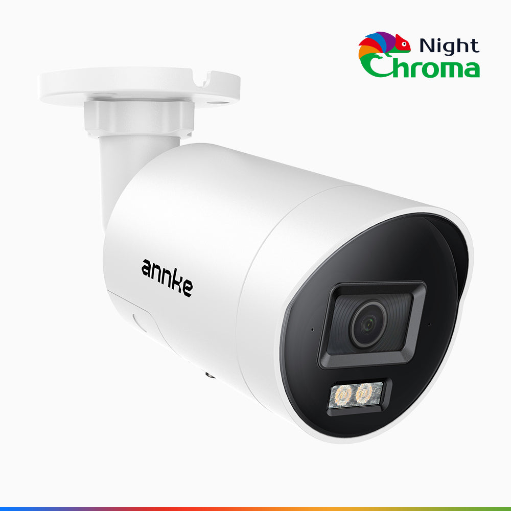 NightChroma<sup>TM</sup> NCBR800 - Cámara de vigilancia IP PoE exterior de 4K, luces intermitentes rojas y azules con sirena, 3840*2160@25 fps, visión nocturna en color Acme e infrarrojos, detección de personas y vehículos, audio bidireccional, IP67