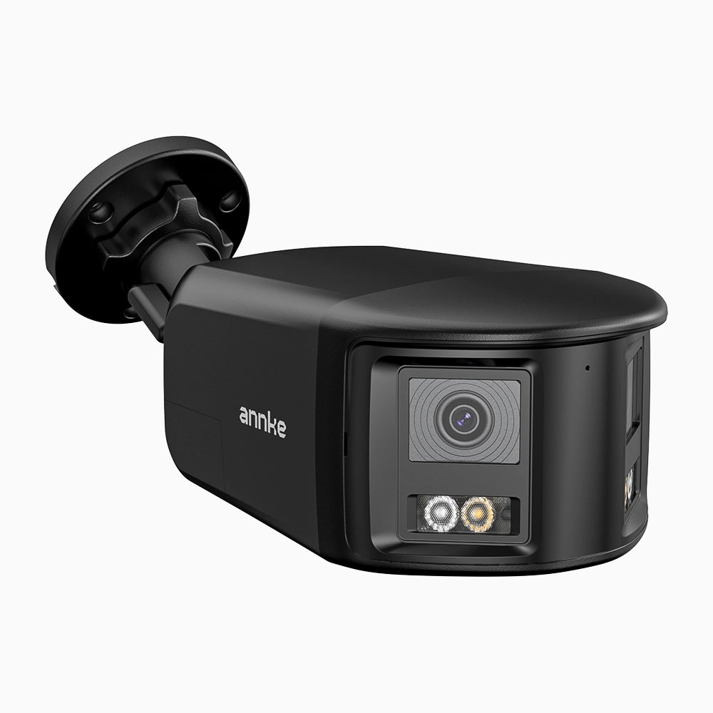 FCD800 - Cámara de seguridad panorámica de 4K doble lente PoE para exteriores, vista panorámica de 180°, visión nocturna inteligente con doble luz, audio bidireccional, sirena y alarma activas, detección de personas y vehículos, IP67