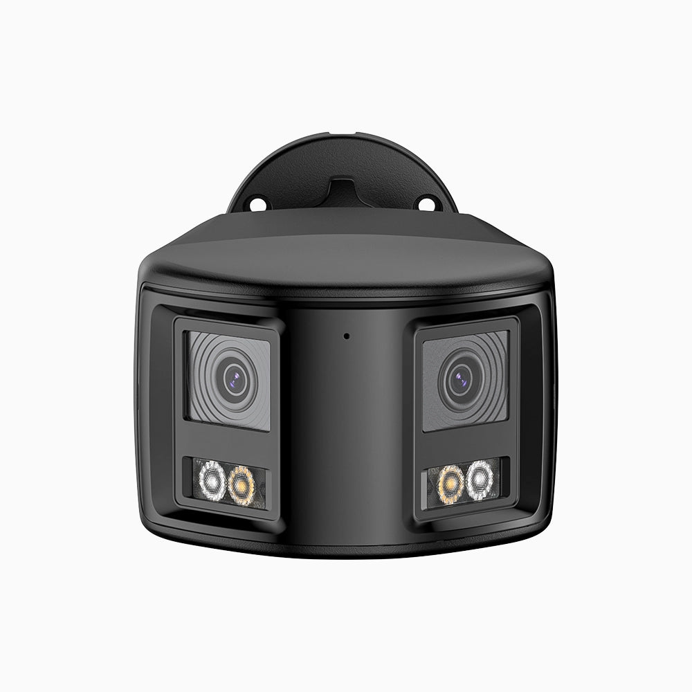 FCD800 - Cámara de seguridad panorámica de 4K doble lente PoE para exteriores, vista panorámica de 180°, visión nocturna inteligente con doble luz, audio bidireccional, sirena y alarma activas, detección de personas y vehículos, IP67