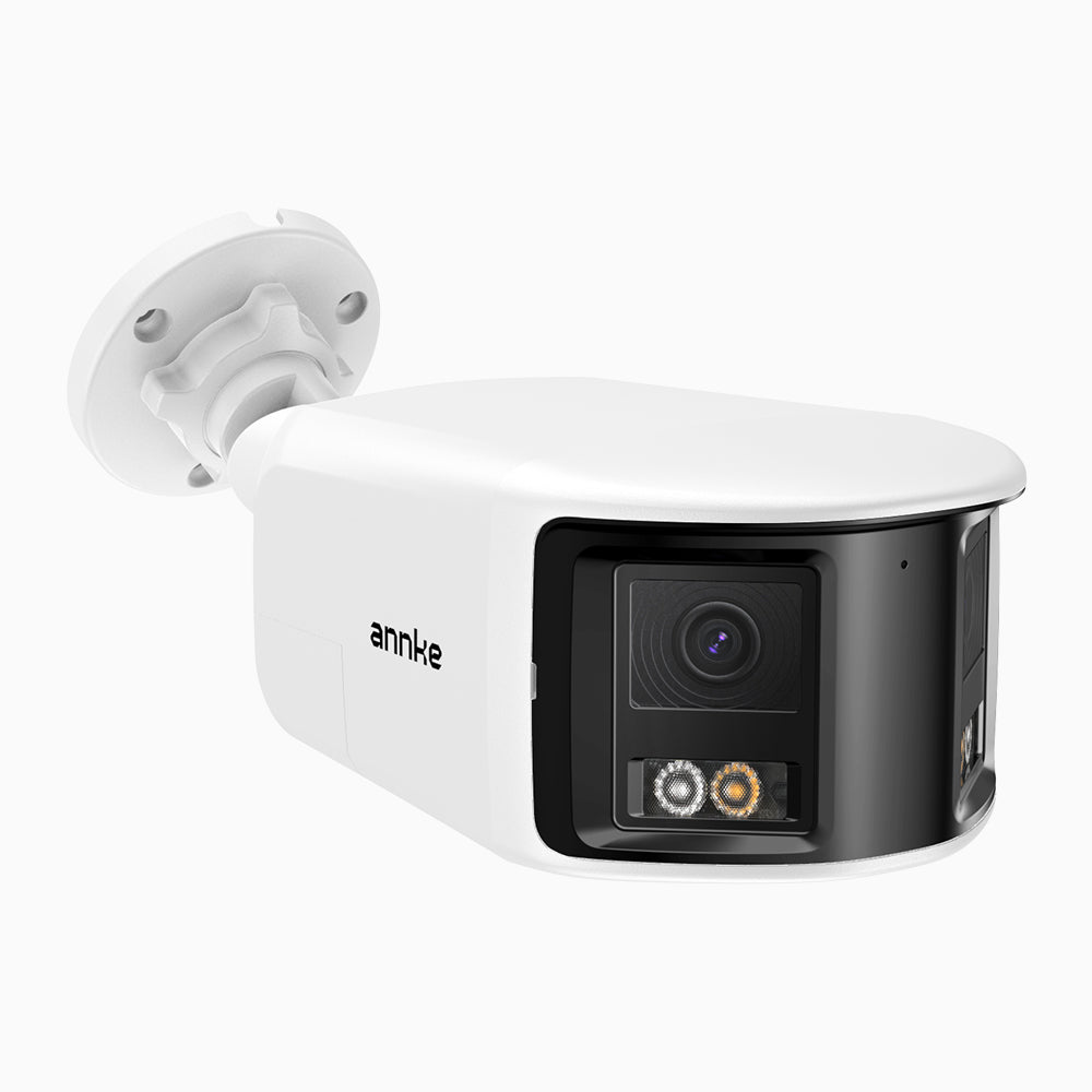 FCD600 - Cámara de Seguridad Exterior PoE UHD 6MP con Doble Lente, Vista Panorámica de 180°, Visión Nocturna con Doble Luz Inteligente, Audio Bidireccional, Sirena y Alarma Activa, Detección de Personas y Vehículos, IP67