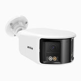 FCD600 - Cámara de Seguridad Exterior PoE UHD 6MP con Doble Lente, Vista Panorámica de 180°, Visión Nocturna con Doble Luz Inteligente, Audio Bidireccional, Sirena y Alarma Activa, Detección de Personas y Vehículos, IP67