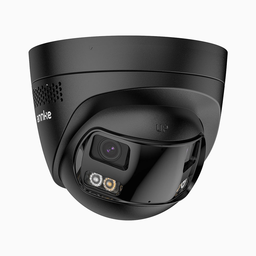 FCD800 - Cámara de seguridad panorámica de 4K doble lente PoE para exteriores, vista panorámica de 180°, visión nocturna inteligente con doble luz, audio bidireccional, sirena y alarma activas, detección de personas y vehículos, IP67