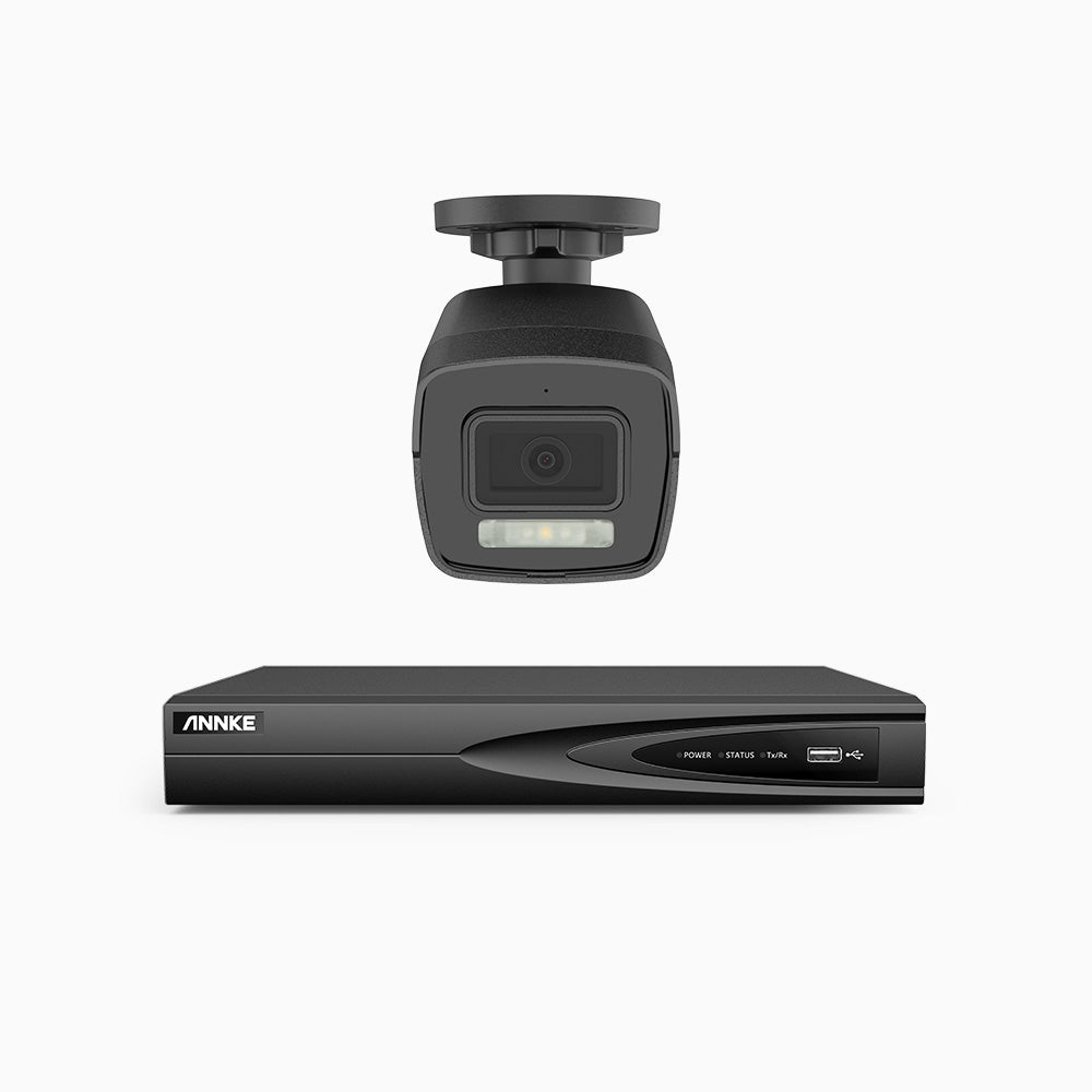 H500P - Kit de 1 cámaras de vigilancia PoE de 3K con videograbador NVR de 4 canales, 3072 × 1728 @ 20 fps, Detección de Personas y Vehículos, Audio Bidireccional, IP67