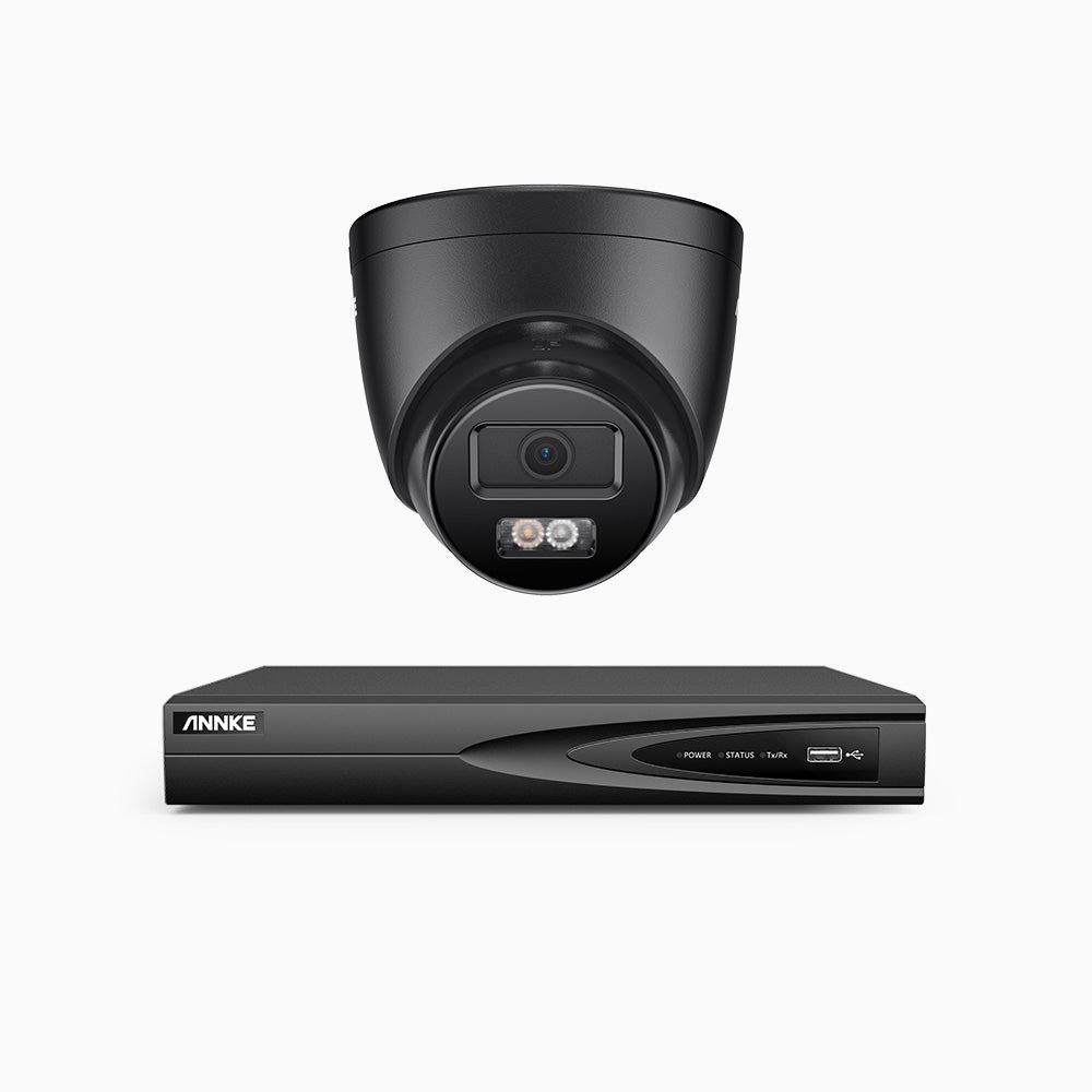 H500P - Kit de 1 cámaras de vigilancia PoE de 3K con videograbador NVR de 4 canales, 3072 × 1728 @ 20 fps, Detección de Personas y Vehículos, Audio Bidireccional, IP67